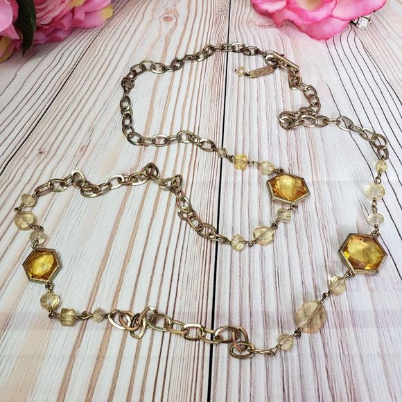 Dana Kellin for Target Beaded Gold Tone Station Chain Necklace Yellow Crystals - Picture 2 of 12